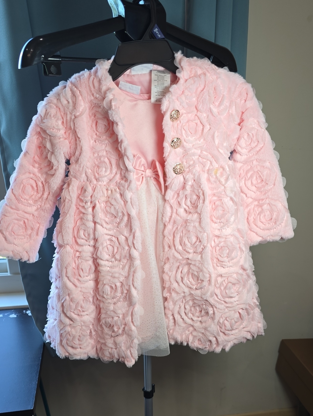 Blueberi Boulevard Pink Rosette Coat & Dress  Size 4 Two Piece Set